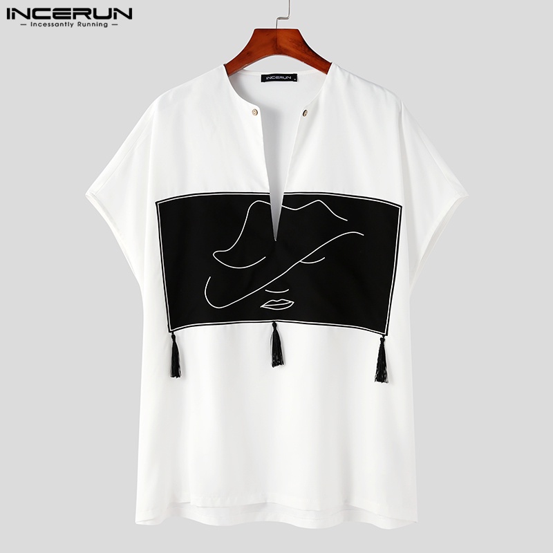 Set trang phục INCERUN áo thun tay ngắn và quần dài phong cách hồi giáo thời trang dành cho nam