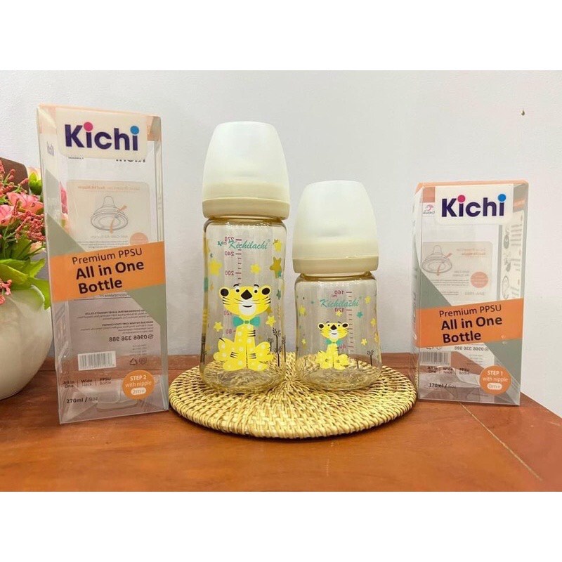 Bình sữa cổ rộng KICHI CON HỔ Cảm biến nhiệt PPSU Cao cấp 170ML/270Ml