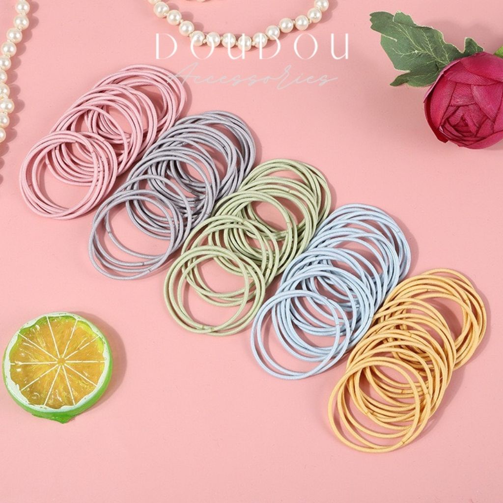 (Giao ngẫu nhiên) Túi 100 dây chun buộc tóc DOUDOU Chun cột tóc nhiều màu tiện lợi PJ010
