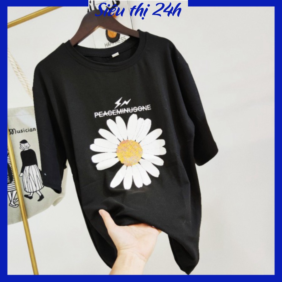 Áo thun nam nữ form rộng Siêu thị 24 giờ, áo phông tay lỡ unisex in hình Bông Hoa Cúc