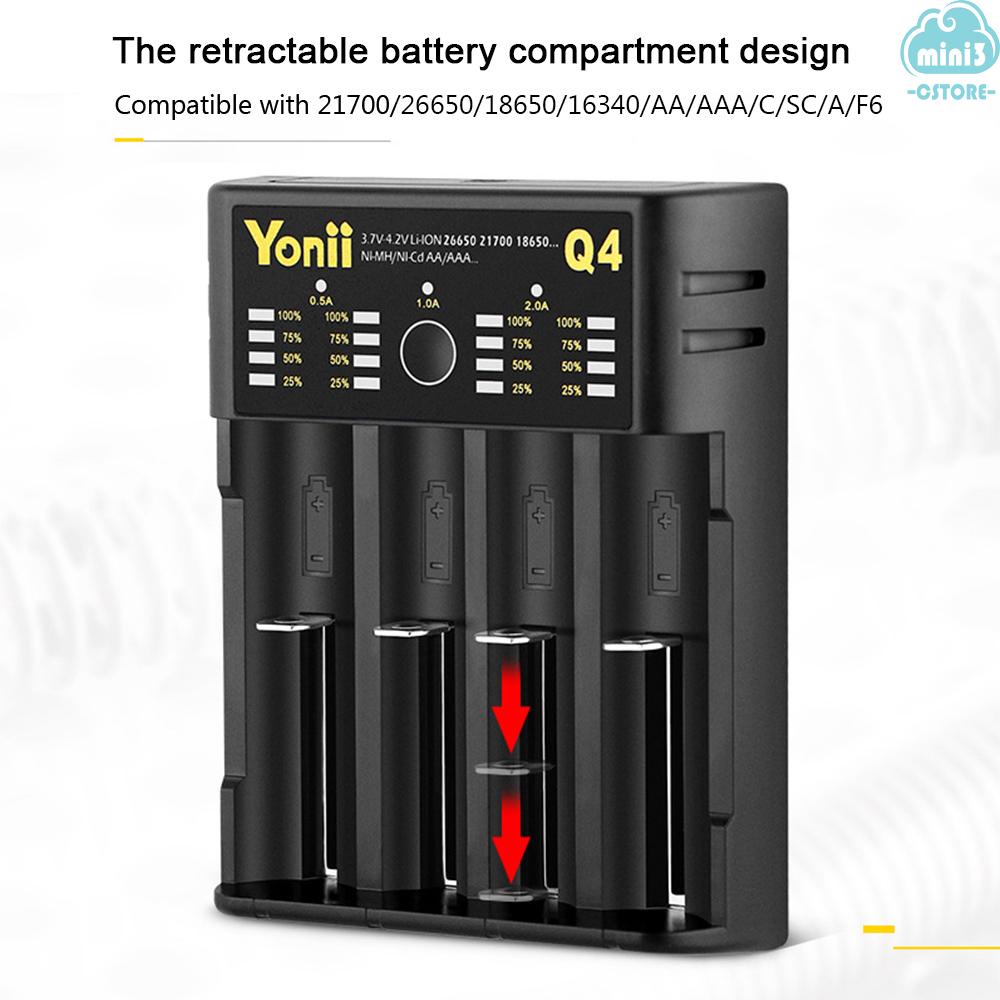 (V06) YONII Q4 3.7V 18650 Battery Charger Li-ion USB 4 Slots Independent Charging Portable 18350 16340 14500 Battery Charger