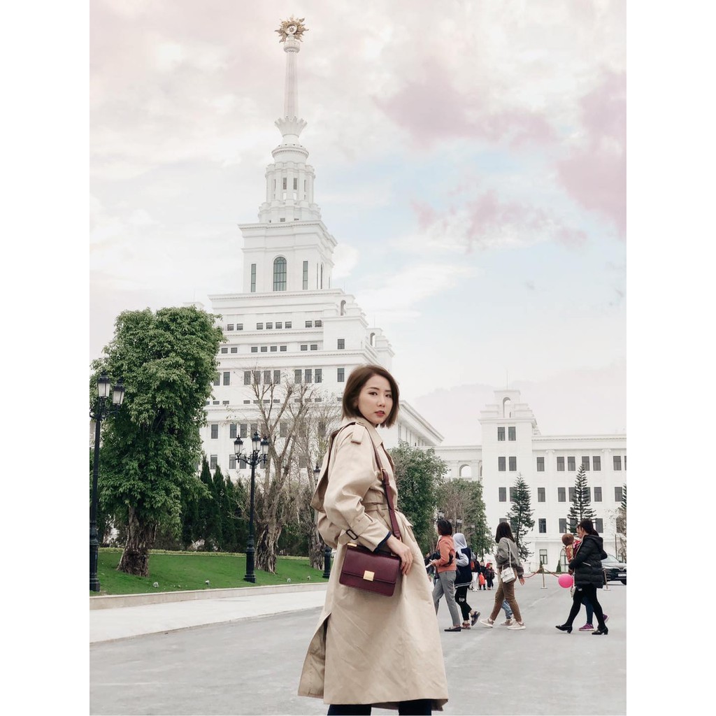 Áo khoác trench coat dáng dài kaki 2 lớp dành cho nữ Caffeine Studio
