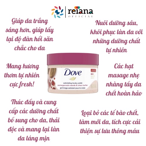 Tẩy Tế Bào Chết Body DOVE Trắng Da, Dưỡng Ẩm - 298g