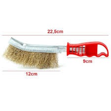 Bàn chải sắt có tay cầm cán nhựa, cước thép mạ đồng dài 22cm