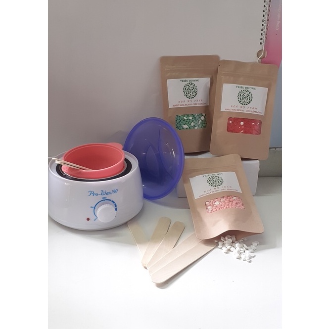 (Set) Nồi wax pro100 +Mỡ trăn 50 + sáp hạt đậu Thơm TD 100Gr(Tặng kèm que + 2 viên mặt nạ).