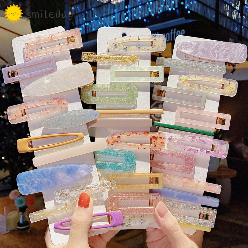 Set 3 Kẹp Tóc Nhựa Acrylic Màu Sắc Ngọt Ngào Phong Cách Hàn Quốc
