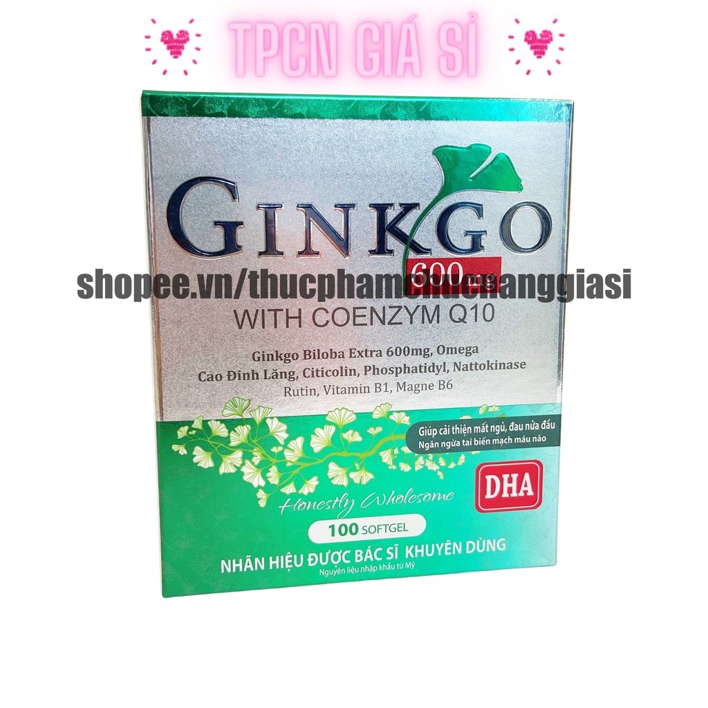 Viên uống bổ não GINKGO 600 giúp tăng cường trí nhớ, tăng tuần hoàn máu não, ngừa tai biến – HỘP 100 viên (Xanh)