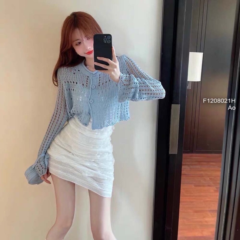 Áo Len lưới lỗ dài tay gài nút TT1208