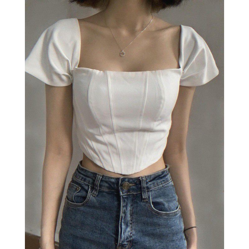 Áo Croptop dáng Corset Vạt Bầu Tôn Dáng
