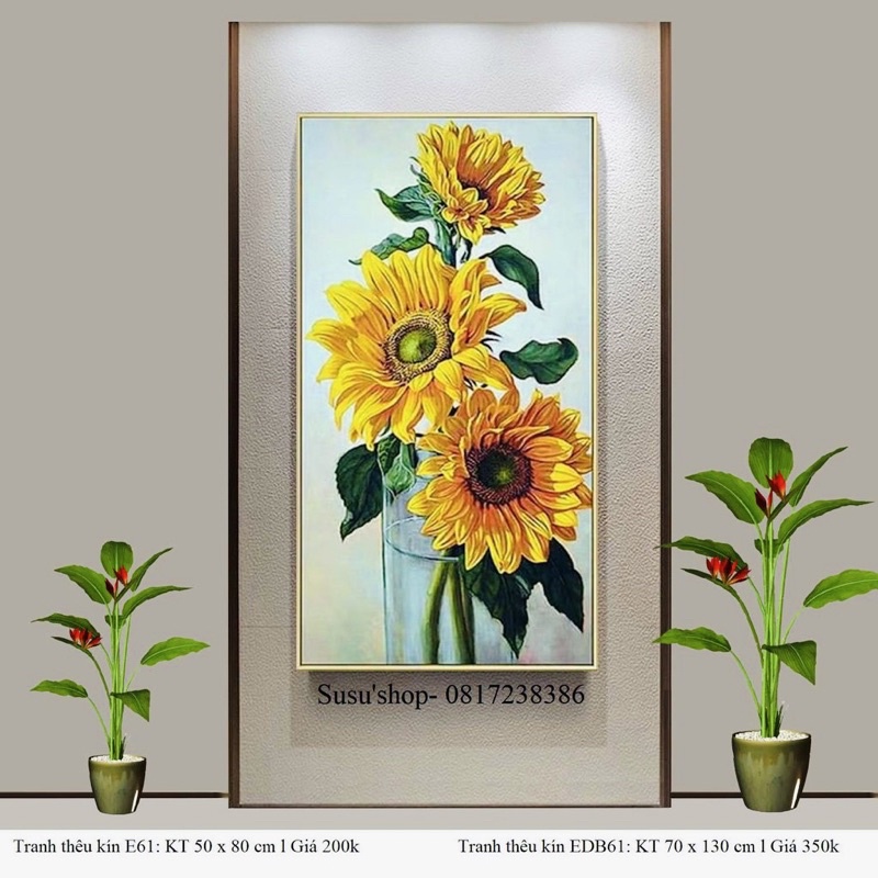 Tranh Thêu Kín Hoa Hướng Dương Khổ Dọc E61(50*90)