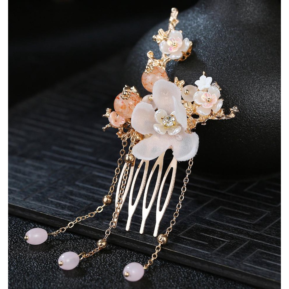 Trâm cài tóc nữ cổ trang hoa đính đính ngọc trắng mới 9/2022 Giangpkc Phụ kiện cưới Giang