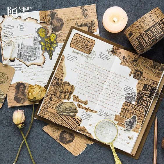 Enjoymore 🕯 1 Tấm Hình Dán Washi Vintage Retro Truyền Cảm Hứng Trang Trí Sáng Tạo Sổ Bullet Journal Nhật ký