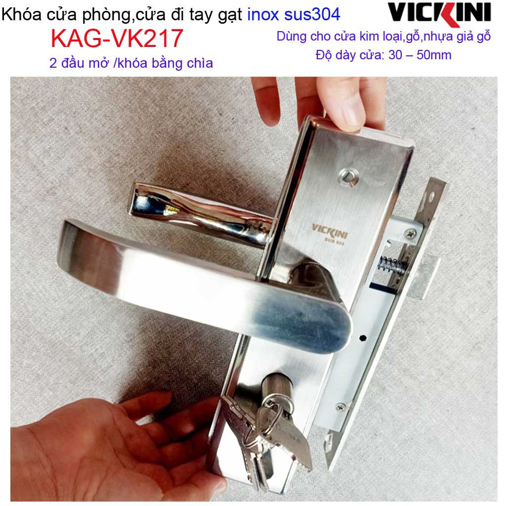 Khóa tay gạt Vickini, khóa tay gạt 2 đầu chìa, khóa cửa phòng tay gạt trọn bộ KAG-VK217