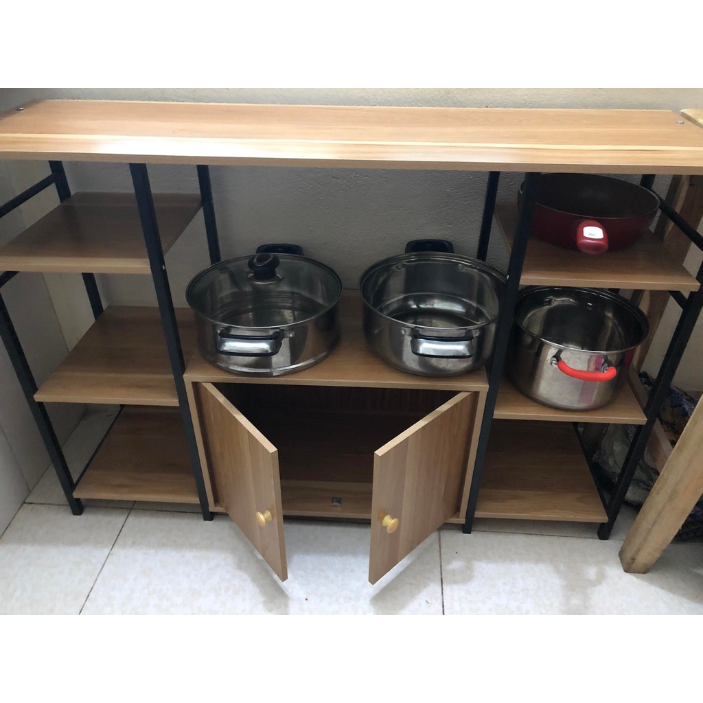 Kệ bếp lò vi sóng có tủ đối xứng, kệ bếp đa năng phong cách Châu Âu, gọn gàng chất gỗ MDF dày 12mm dễ lắp ráp