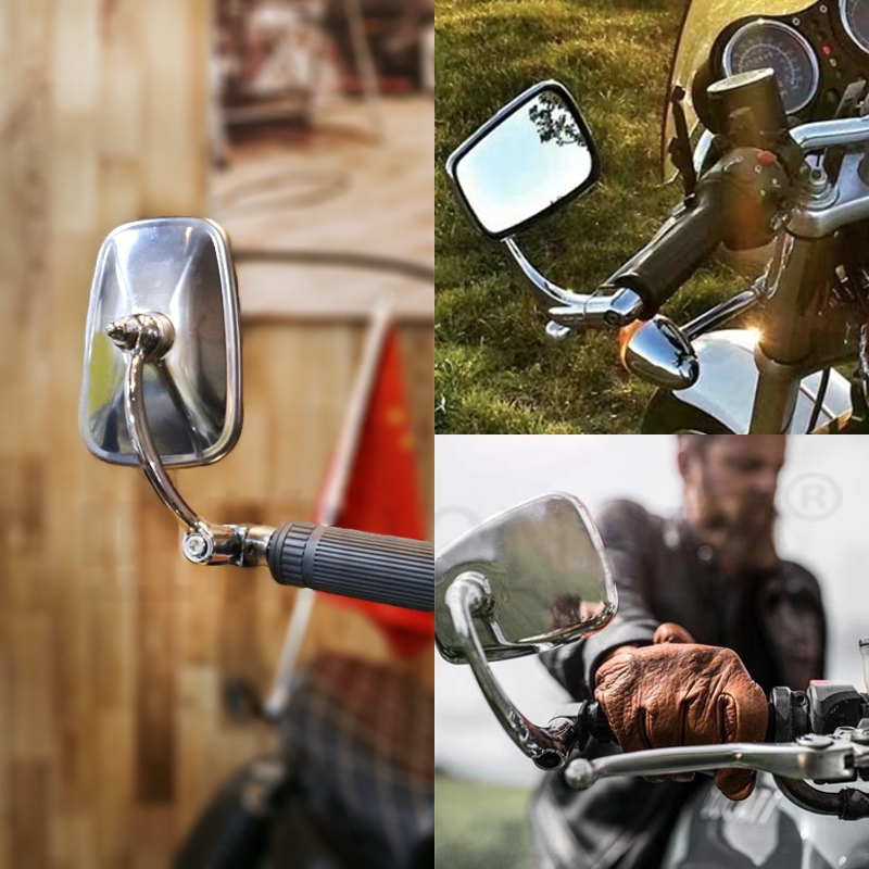 Set 2 Gương Chiếu Hậu Hình Vuông 7 / 8 "22mm Gắn Tay Lái Xe Mô Tô Cafe Racer