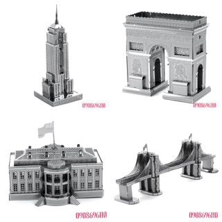 MÔ HÌNH 3D KIM LOẠI đồ chơi lắp ráp combo 4 mẫu kiến trúc nhà trắng cầu brookyn, cổng pháp, tòa cao tầng