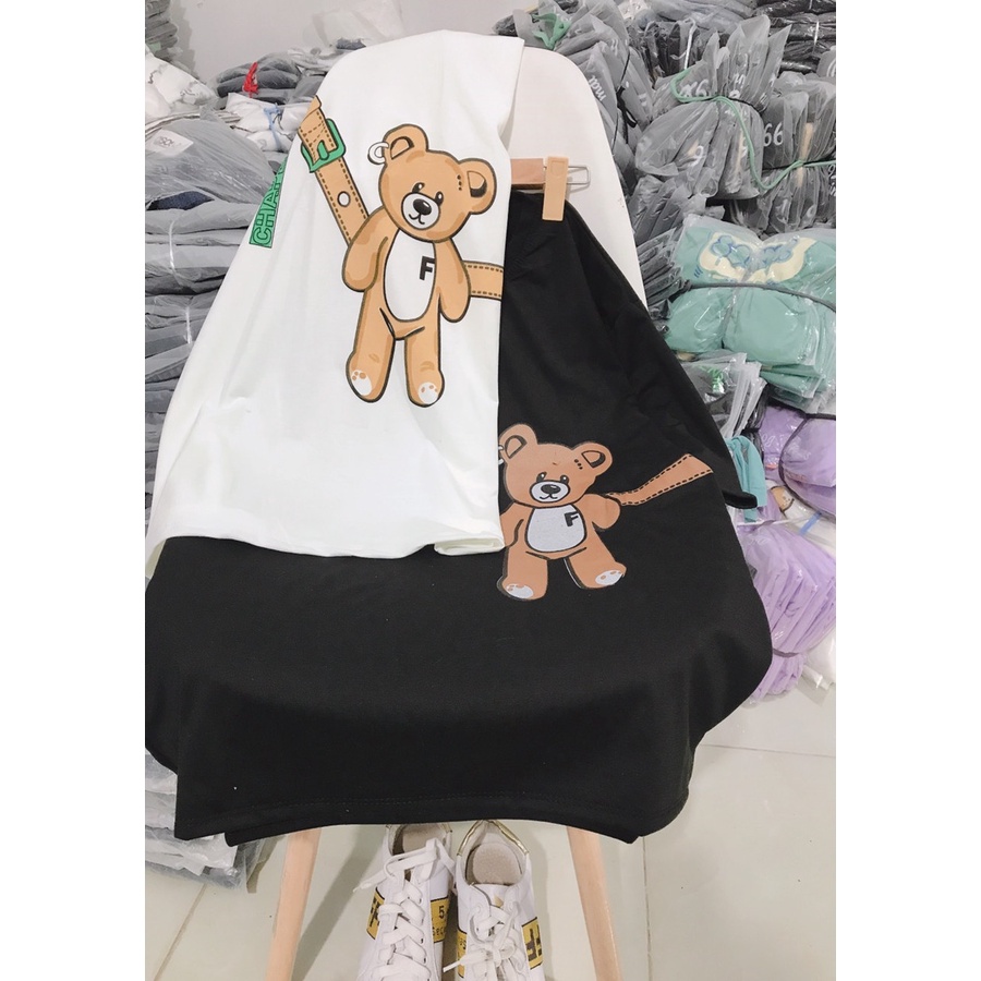 Áo thun tay lỡ túi gấu form thụng chất liệu cotton nam nữ đều mặc đẹp