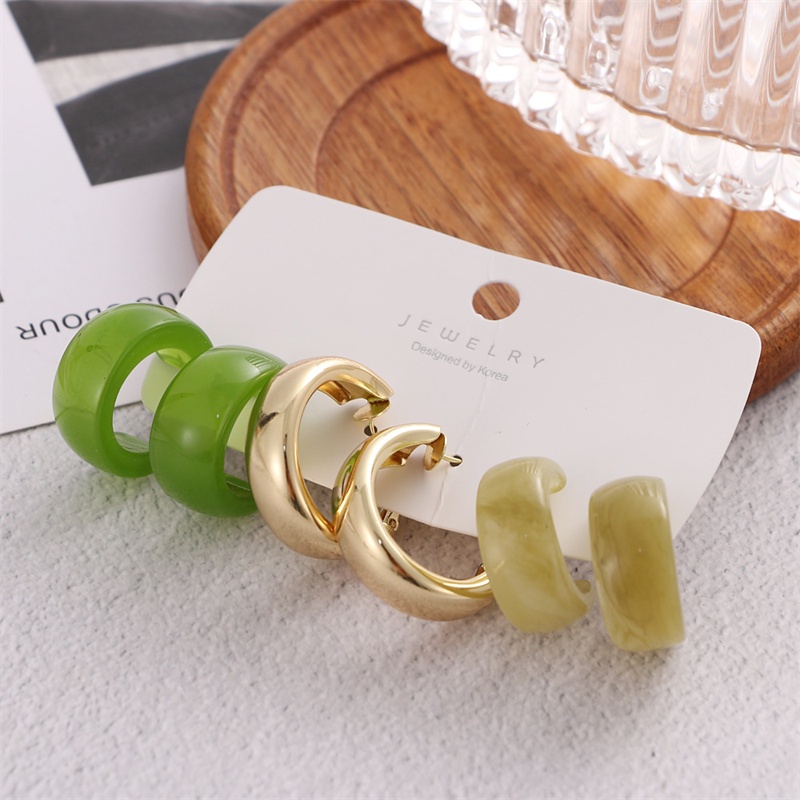 Set 3 đôi khuyên tai nhựa RINHOO màu macaron thời trang cho nam nữ