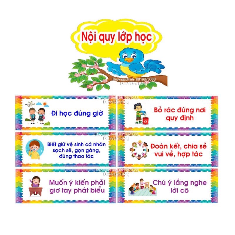 Nội quy lớp học in màu ép plastic mẫu 3( khung nhiều màu)