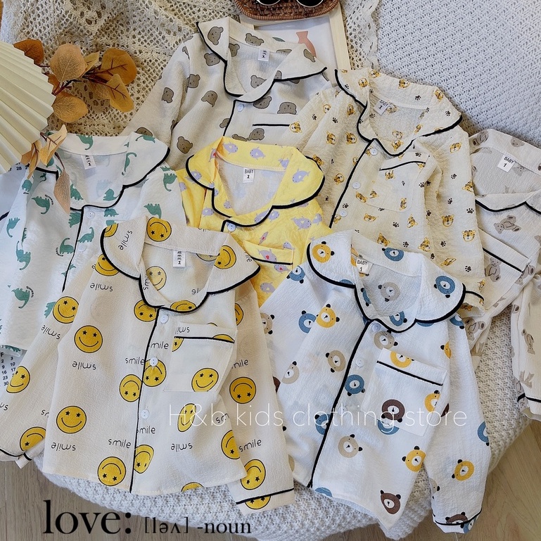 Bộ Quần Áo Pijama Dài Tay Chất Đũi Hình Dễ Thương Cho Bé Trai Bé Gái_Umeekids