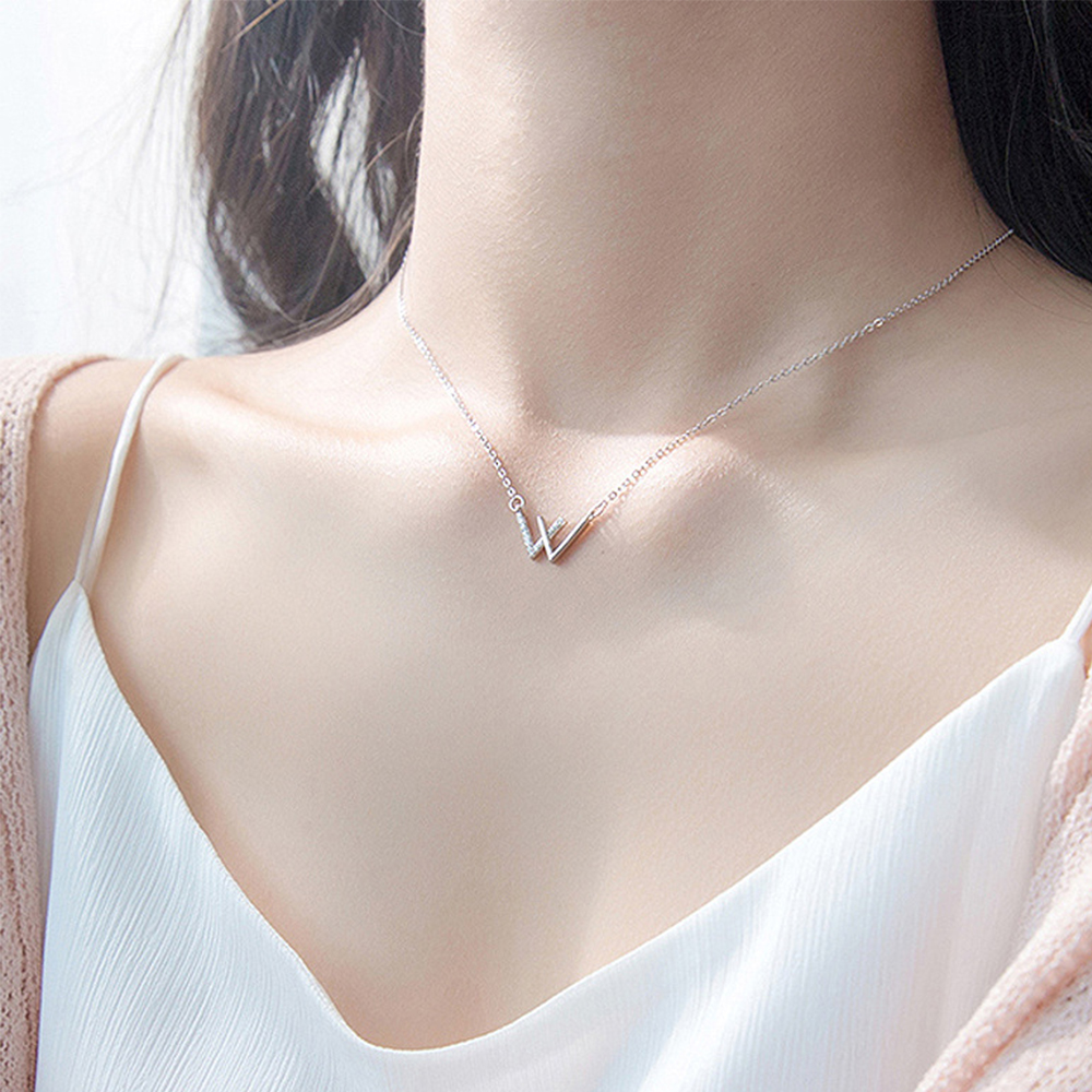 vòng cổ Choker Mạ Bạc Mặt Chữ W Đính Đá Pha Lê Nhiều Màu Thời Trang Cho Nữ