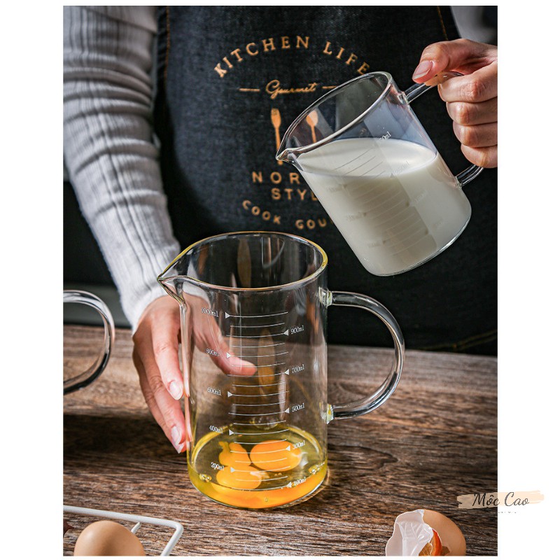 Cốc thủy tinh chia vạch, ly thủy tinh chia vạch kèm nắp gỗ chịu sốc nhiệt, tiện dụng trong gia đình | BigBuy360 - bigbuy360.vn