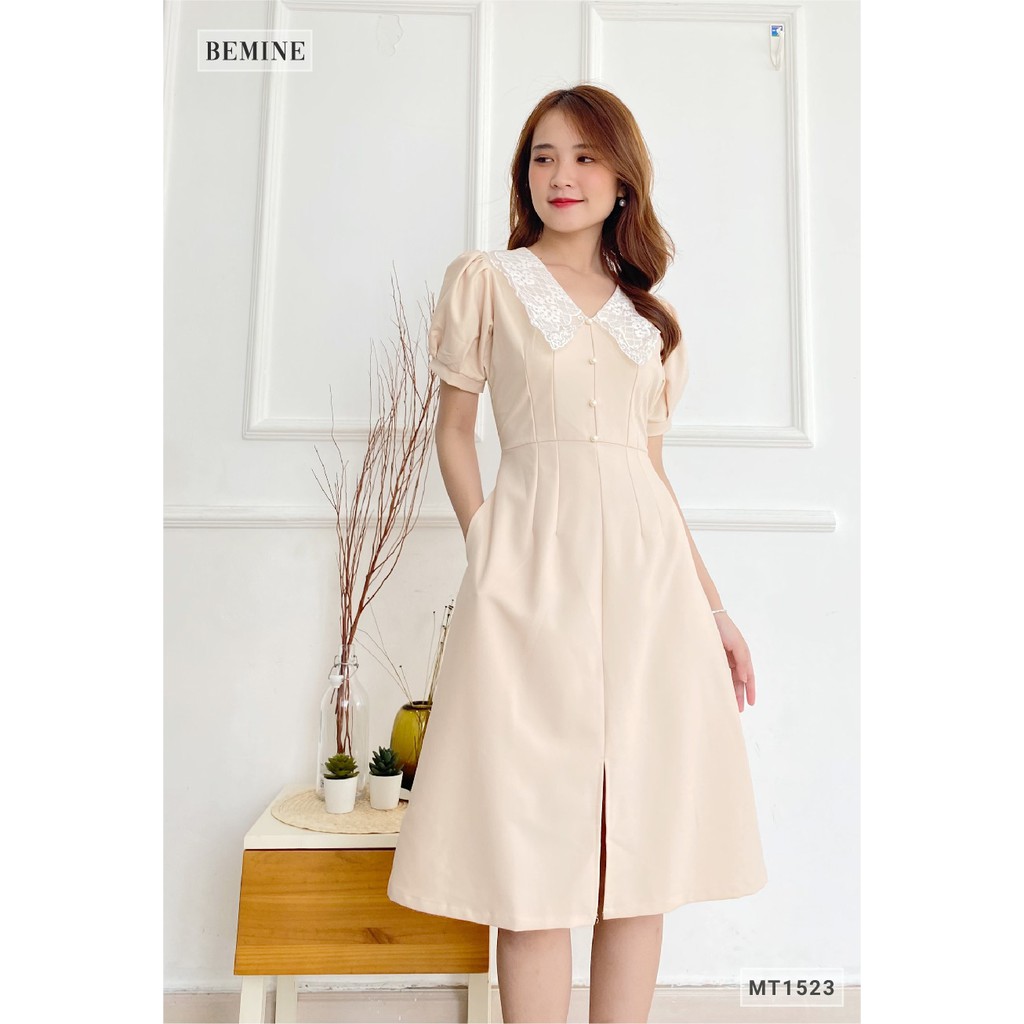 Đầm xòe nữ trơn cổ ren đính hạt kiểu dáng dễ thương BEMINE MT1523DA | BigBuy360 - bigbuy360.vn