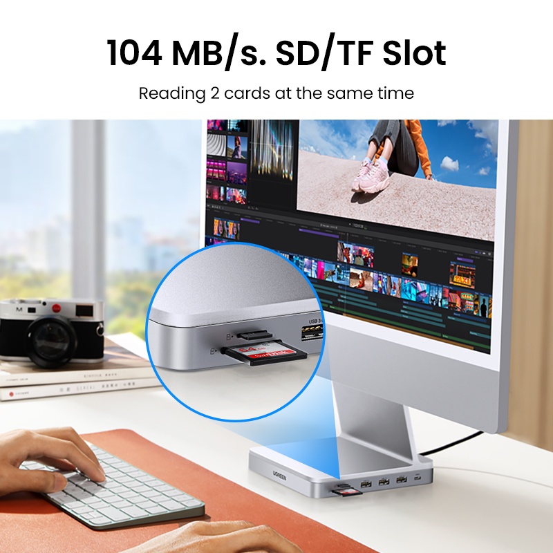 Ugreen HUB Đọc Thẻ Nhớ 5 Trong 1 Type C / TF / Micro SD / Micro SD / USB 3.0 Cho iMac / MacBook / iPad Pro Air