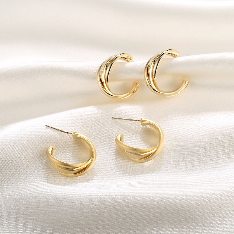 [Augustcloth | AugustJewelry] Bông tai/ Hoa tai hợp kim 3 vòng đan chéo phong cách Hàn Quốc