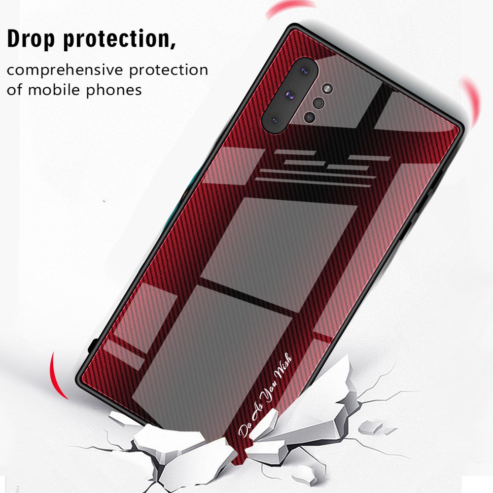 Ốp điện thoại kính cường lực kết cấu sợi carbon bảo vệ cho Samsung Galaxy Note 10 10Plus