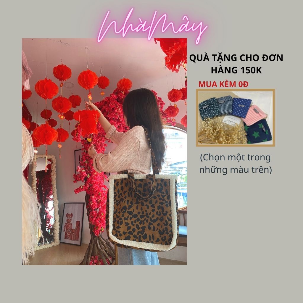 Túi tote phong cách retro chất vải nhung tăm