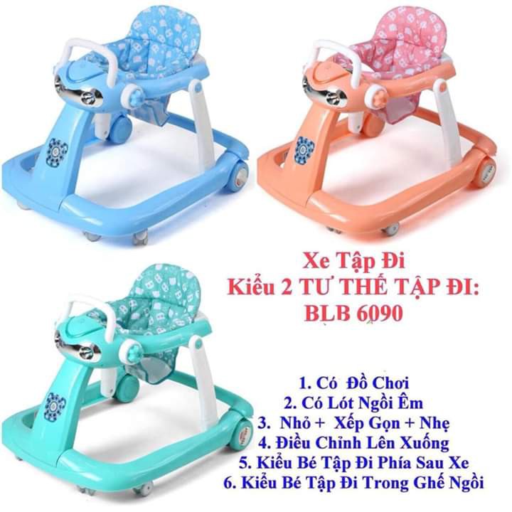  XE TẬP ĐI 2 KIỂU NGỒI VÀ ĐỨNG CÓ KHÓA BÁNH CAO CẤP BLB 6090