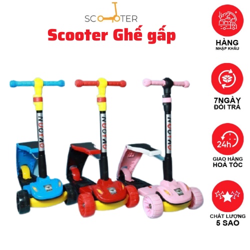 Xe Scooter, Xe Chòi Chân Cho Bé Có Đèn Có Nhạc Phiên Bản Ghế Mới, Mẫu mới 2021