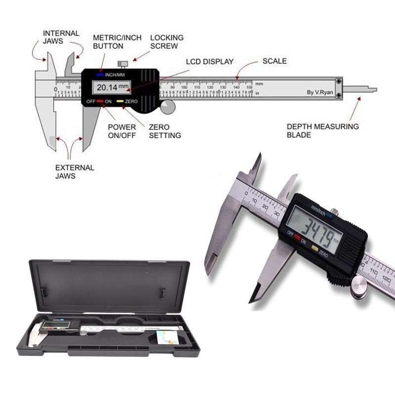 Thước cặp,thước kẹp điện tử 150mm chất liệu thép không rỉ mặt bọc nhưa,độ chính xác cao