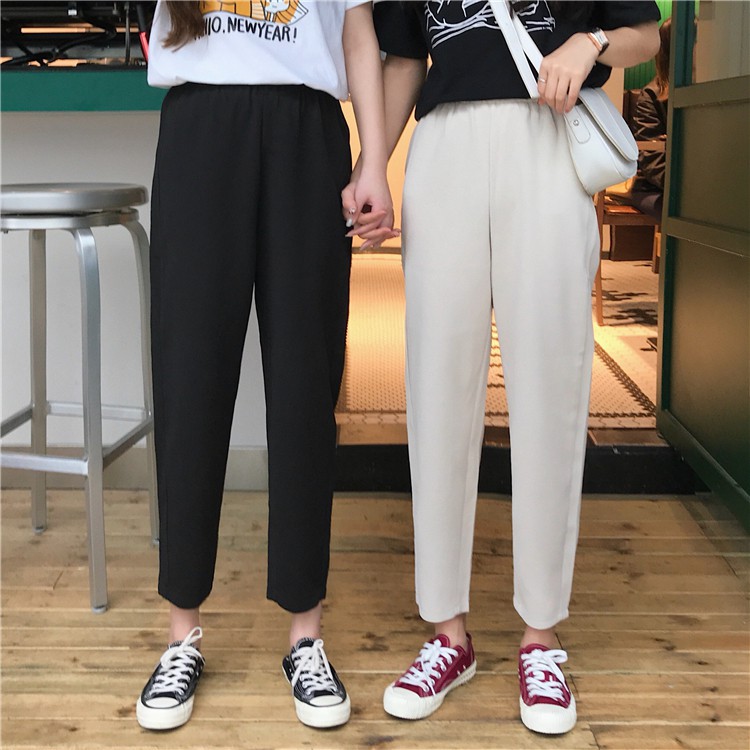 SUXI Quần dài lưng cao chất liệu co giãn thiết kế thanh lịch