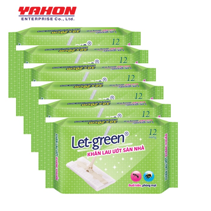 Combo 6 Bao Khăn Ướt Lau Sàn Nhà Đuổi Kiến Phòng Mạt Kháng Khuẩn LET-GREEN 12 Miếng/Bao