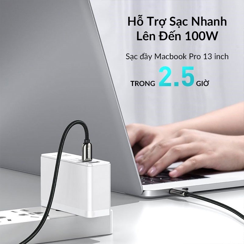 Dây Sạc Nhanh Dual Type-C Baseus Display Fast Charging Data Cable PD 100W, 20V/5A Dùng Cho Macbook, iPad Pro, Xiaomi