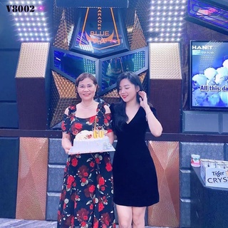 Váy nhung cổ V V8002