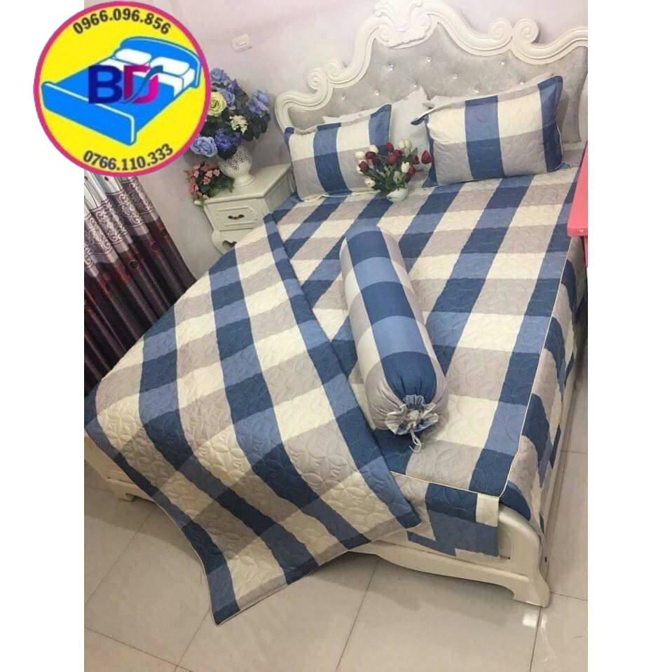 Bộ chăn ga gối phủ trần bông xẻ góc , ga chùm phủ xuống đệm, đầy đủ size giường
