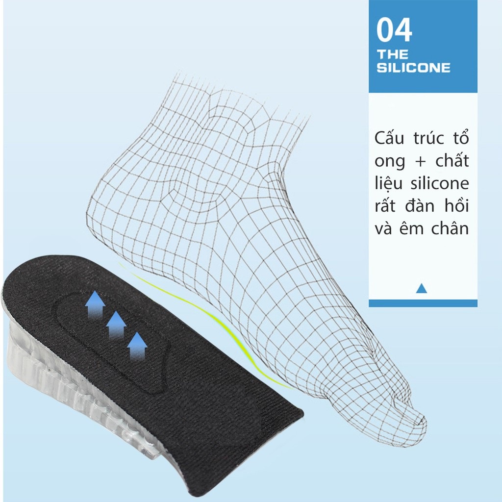 01 bộ lót giày độn đế tăng 5cm chiều cao loại 3 lớp cấu trúc tổ ong bề mặt ép vải cotton PK43