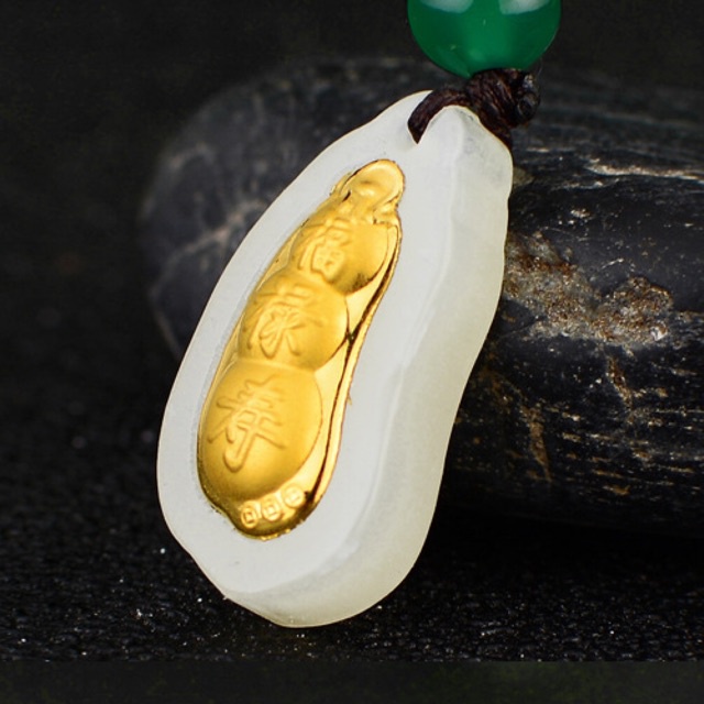 [GIÁ SỈ] Mặt dây chuyền hạt đậu/ hạt lạc Ngọc Nephrite dát vàng - Hàng siêu đẹp loại 1 PH986