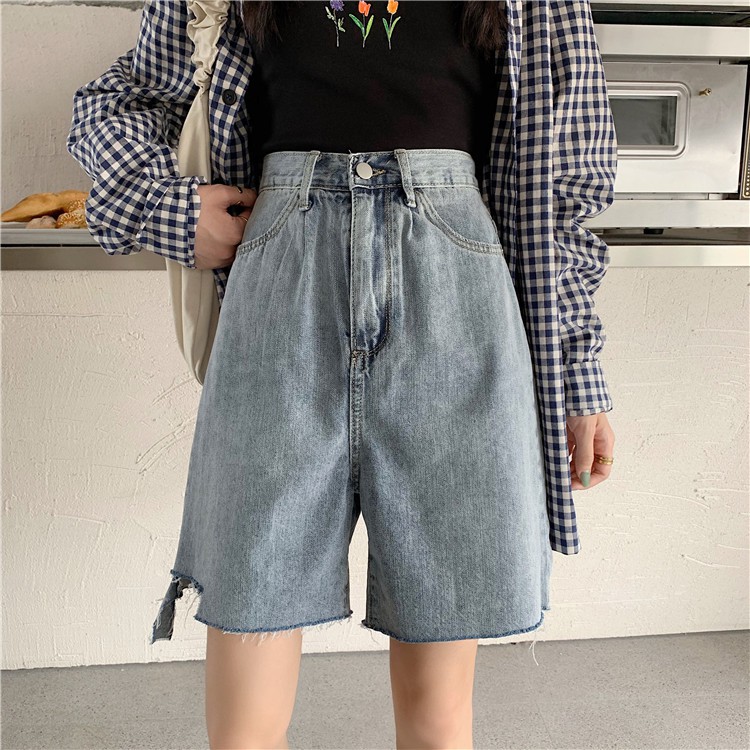 Quần short jean nữ ulzzang Yinxx, quần sọc jean rách phong cách Hàn Quốc QSJ02