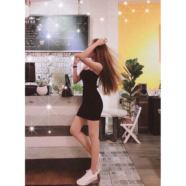 Đầm 2 dây BODY ÔM chất thun co giãn 3c dày dặn, dưới 48kg | BigBuy360 - bigbuy360.vn