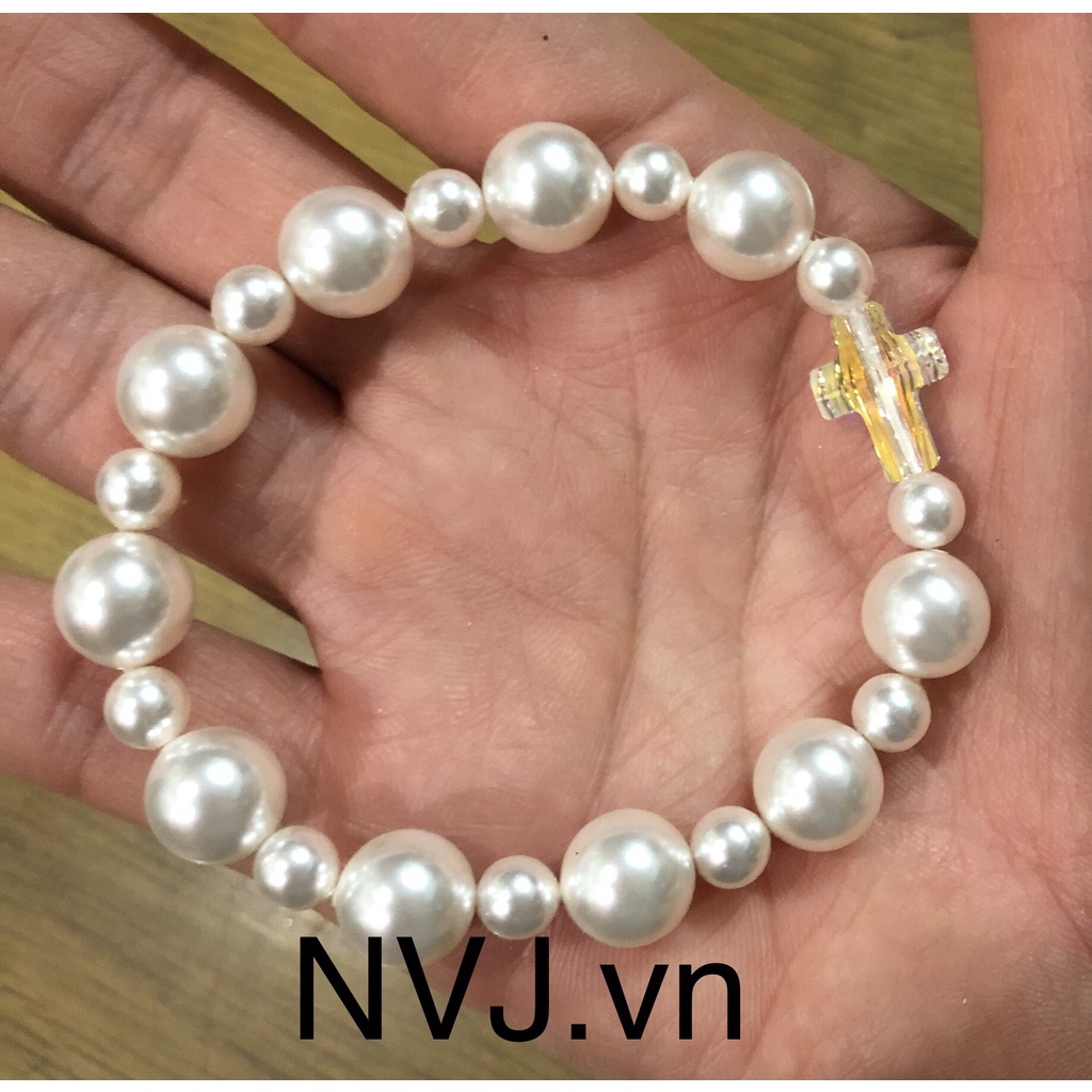 Chuỗi Mân Côi Swarovski 10 hạt tròn trắng đẹp tuyệt - trang sức NVJ