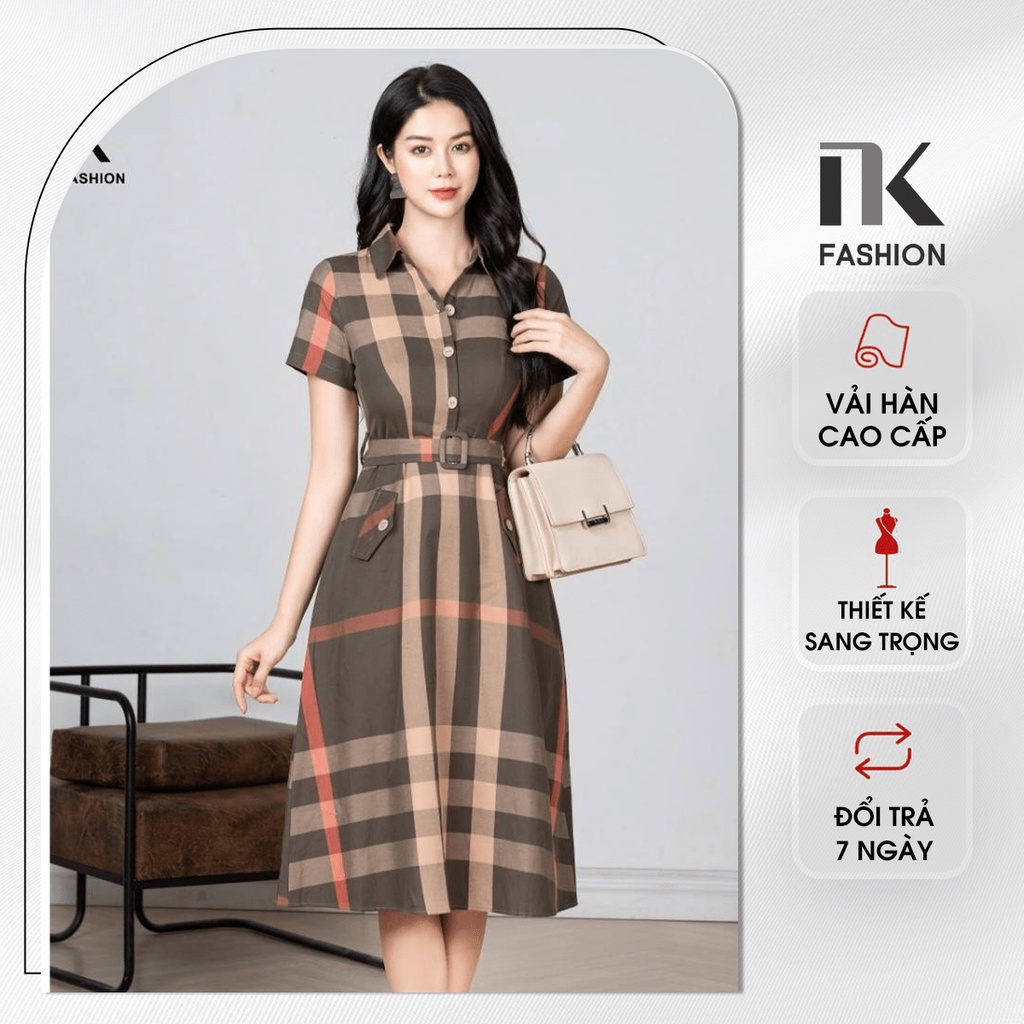 Đầm Kẻ Bubery Cổ Đức NK Fashion Chất Vải Nhập Hàn Cao Cấp, Thoáng Mát, Phong Cách Lịch Sự NKDV2204003