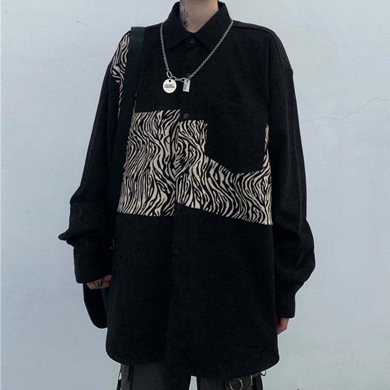 Áo sơ mi unisex mix họa tiết vằn size M L XL