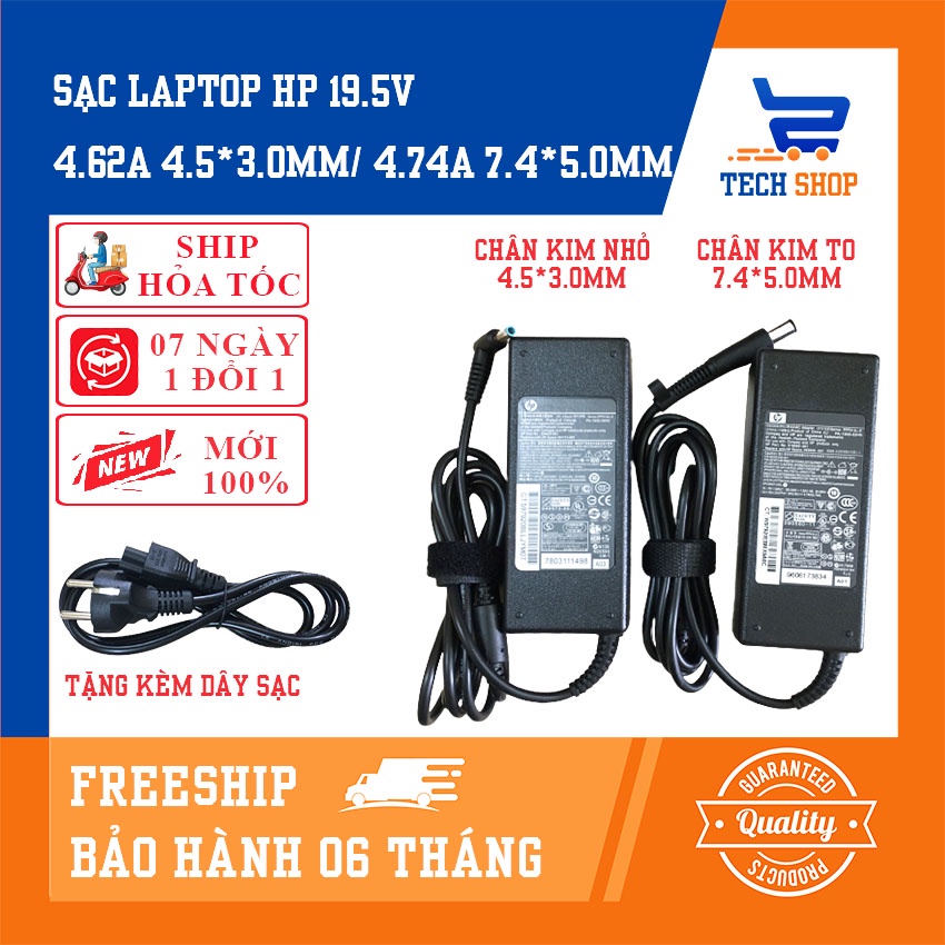 Sạc laptop HP 19.5V - 4.62A chân kim nhỏ / HP 19.5V - 4.74A chân kim to hàng cao cấp - Sạc hp - sạc máy tính hp