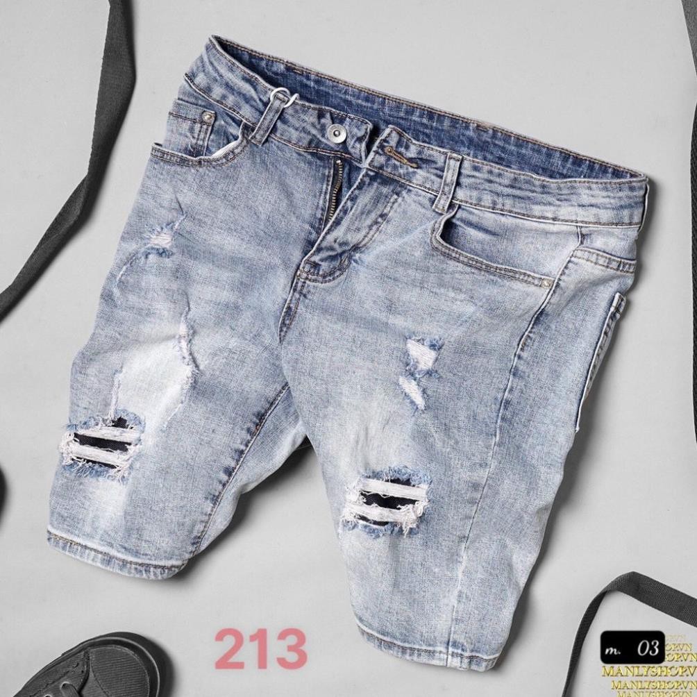 Quần short jean nam, quần bò nam ngắn, quần sọt nam màu xanh rách gối cao cấp QJNA213 Đẹp