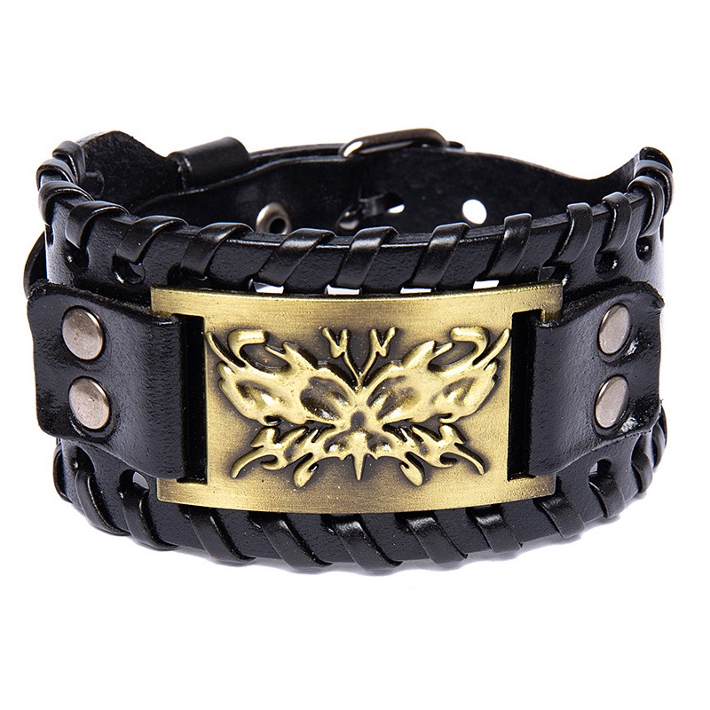 Vòng Tay Dây Da Mặt Hình Đầu Lâu Phong Cách Viking Cho Nam