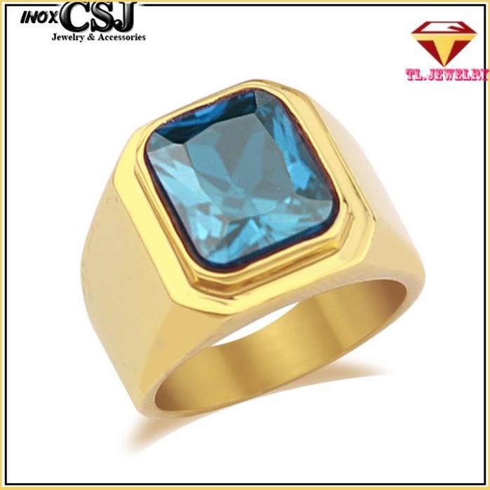 Nhẫn trơn inox mạ vàng đá đẹp n579 ( titanium ,  inox cao cấp )
